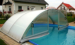 Front walls and doors for swimming pool roof